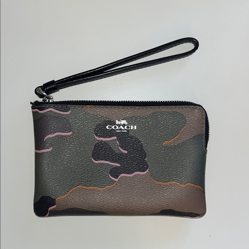 Coach Camouflage Wristlet in Black and Brown